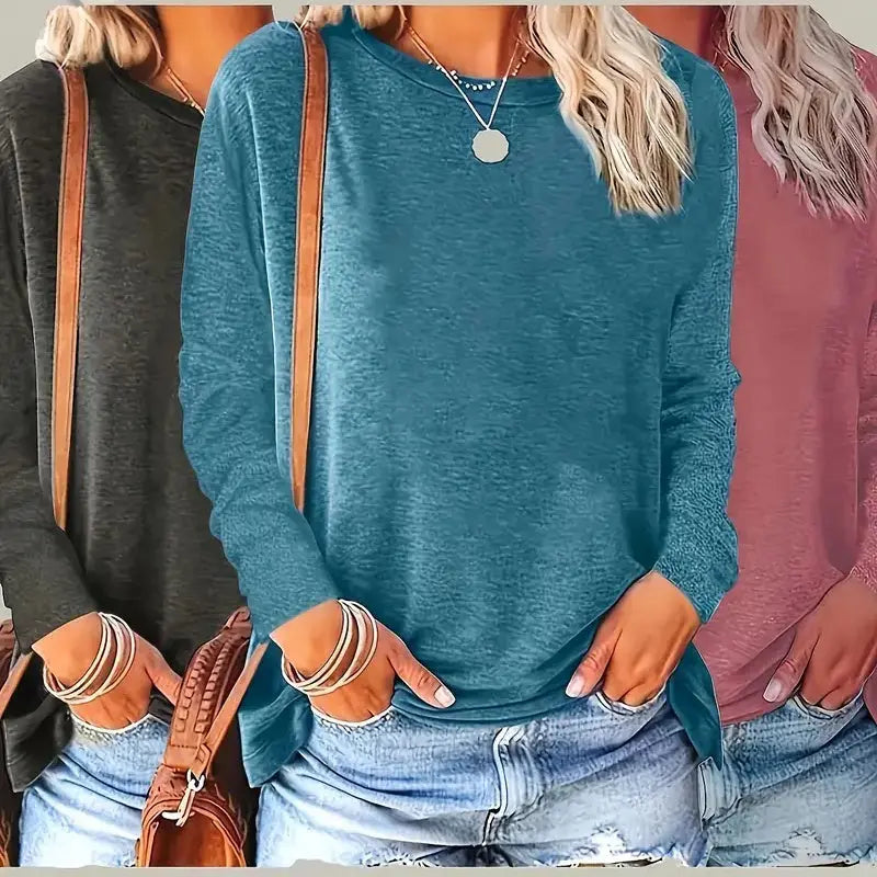 3 Pack Womens Plus Size Long Sleeve Shirts Crew Neck Basic Tee Tops Loose Fit Fall Outfits For Women 1X-5X Lady T Fashions
