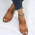 Women's Dark Brown Toe Loop Sandals, Open Round Toe Flat Comfy Fashion Slippers, Women's Indoor & Outdoor Slides Lady T Fashions