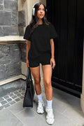 Three Piece Set, Round Neck Short Sleeved Top And Shorts And Pants Set, Sports And Casual Clothing Lady T Fashions