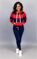 Women's Clothing Sweater Stitching Hooded Casual Sports Suit Lady T Fashions