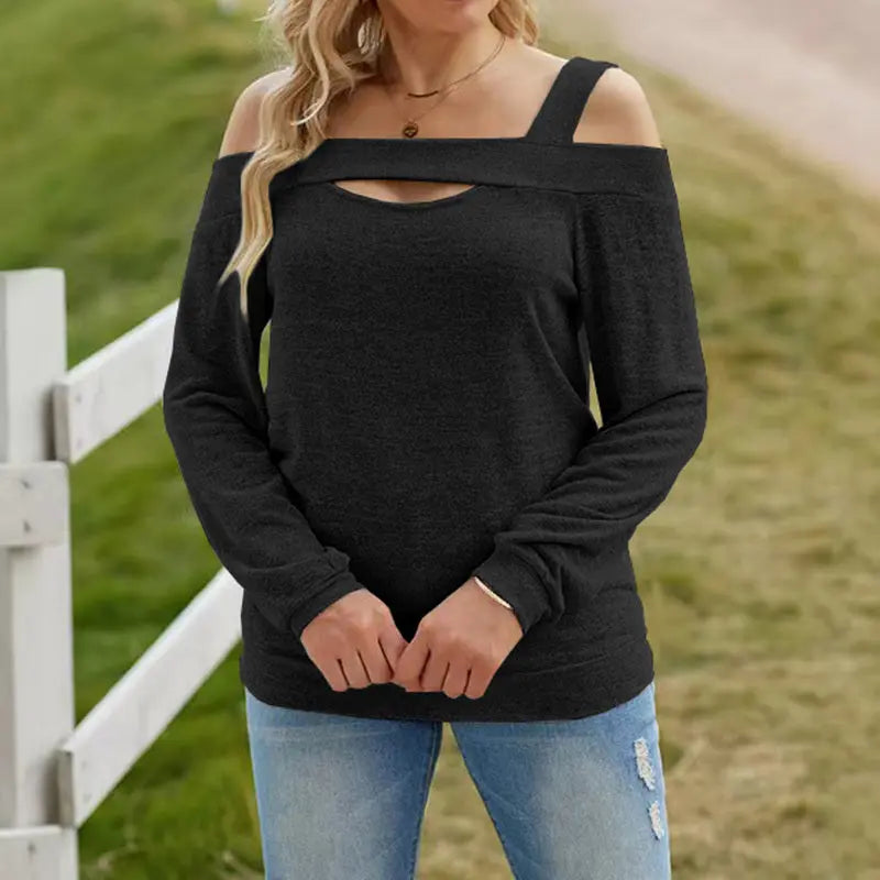 Womens Cold Shoulder Top Cut Out Long Sleeve Basic T Shirts Casual Blouse Tshirts Lady T Fashions