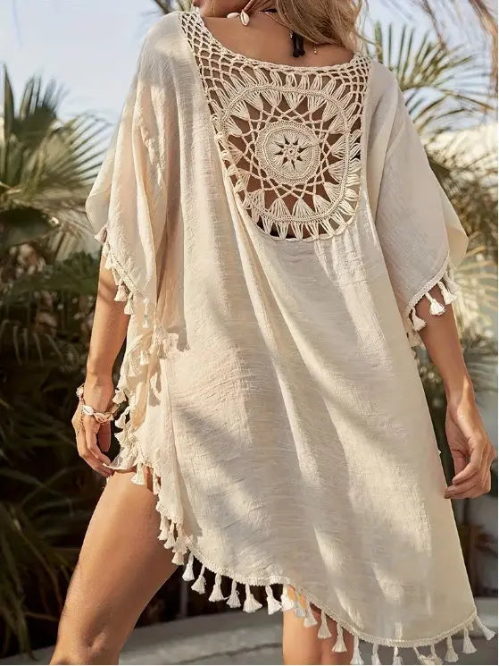 Women's Crochet Lace Tassel Beach Cover-Up Dress Lady T Fashions