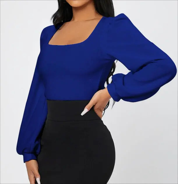 Ladies' Elegant Temperament Versatile Solid Color Long Sleeved Shirt Top Lady T Fashions