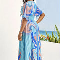 Ladies' Painted Drawing V-neck Waist Cinched Pleated Printed Dress Lady T Fashions