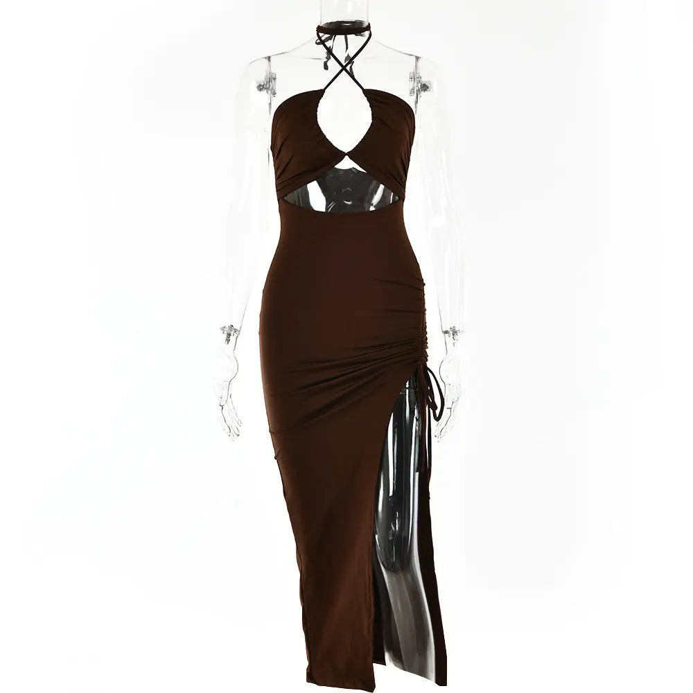 Sexy Halterneck Lace-up Split Dress Summer Y2K Fashion Party Baech Long Dresses For Womens Clotjing Lady T Fashions