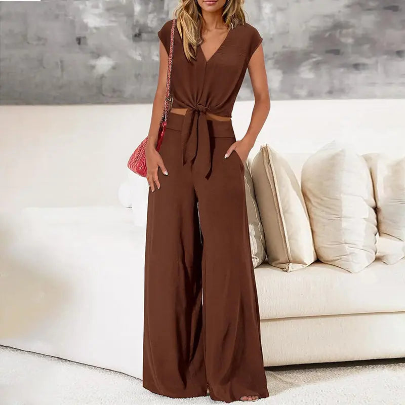 High Waist Slim-fit Wide-legged Pants Suit Lady T Fashions