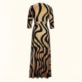 Women's Summer Geometric Print Maxi Dresses Casual 3 4 Sleeve V-Neck Tie Waist Long Dress Lady T Fashions