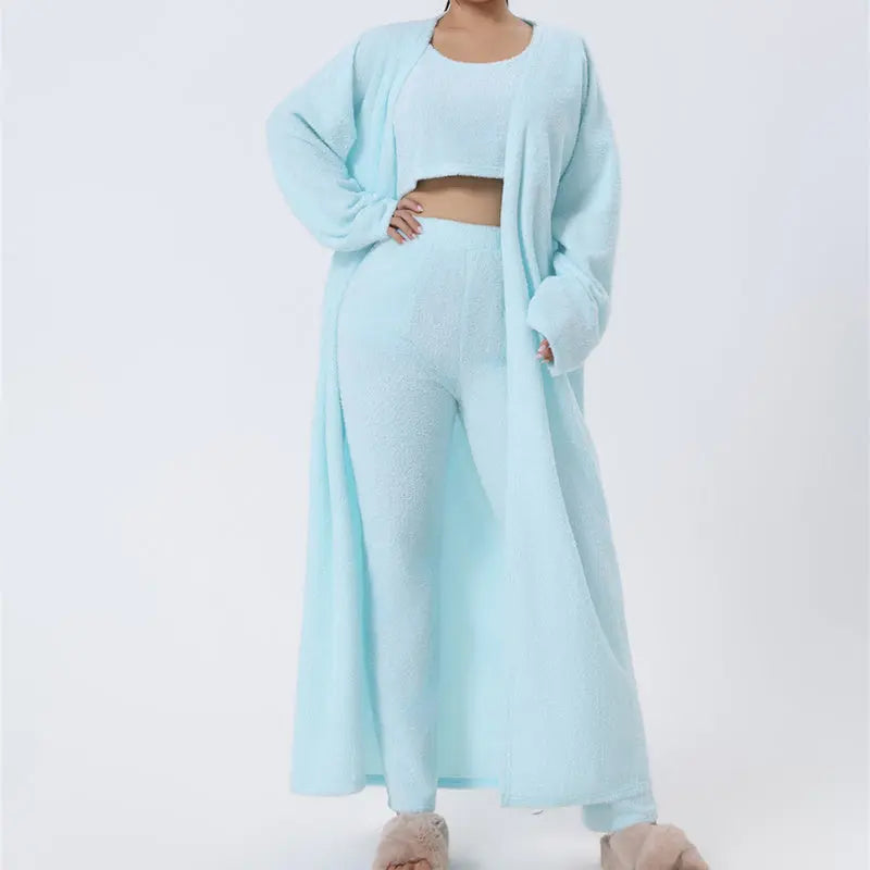 Cozy Pajama Set, 3 Piece Lounge Set, Cute Loungewear, Warm Suit Sets, Matching Set, Lounge Set, 3 Piece Pant Sets, Women Winter Dress Lady T Fashions