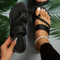 Women's Flat Slide Sandals, Toe Loop Braided Band Slip On Shoes, Casual Beach Slides Lady T Fashions