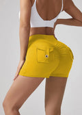 V-waist Stretch Yoga Workwear, Pocket Button Tight Pants, Women's Peach Hip Running And Fitness Shorts Lady T Fashions