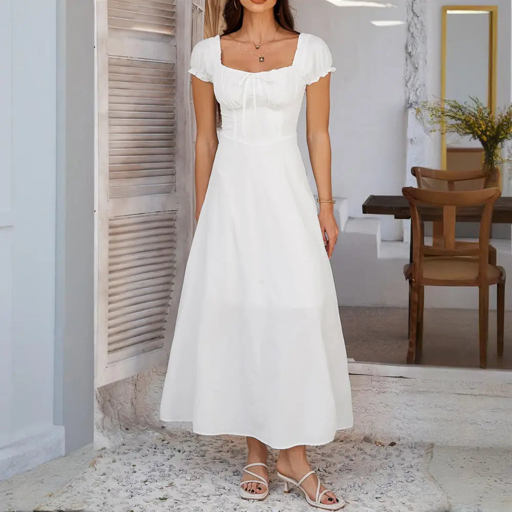 Women's Bohemian Backless Maxi Dress Flowy Ruffled Beach Dress With Adjustable Belt Summer Vacation Boho Dress For Casual Outings Lady T Fashions