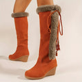 Women's Wedge Knee High Snow Boots, Plush Comfy Lace Up Round Toe Shoes, Winter Thermal Shoes Lady T Fashions