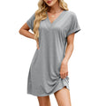 Solid Color And V-neck Loose Short Sleeve Casual Dress Lady T Fashions