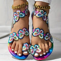 [Flowers Flat Women's Sandals] Women's Flowers Flat Sandals, Fashion Toe Loop Faux Pearl Slip On Shoes, Casual Beach Travel Sandals Lady T Fashions