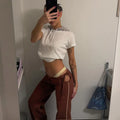 Fashion Simple Striped Contrast Color Straight Casual Mopping Trousers Lady T Fashions