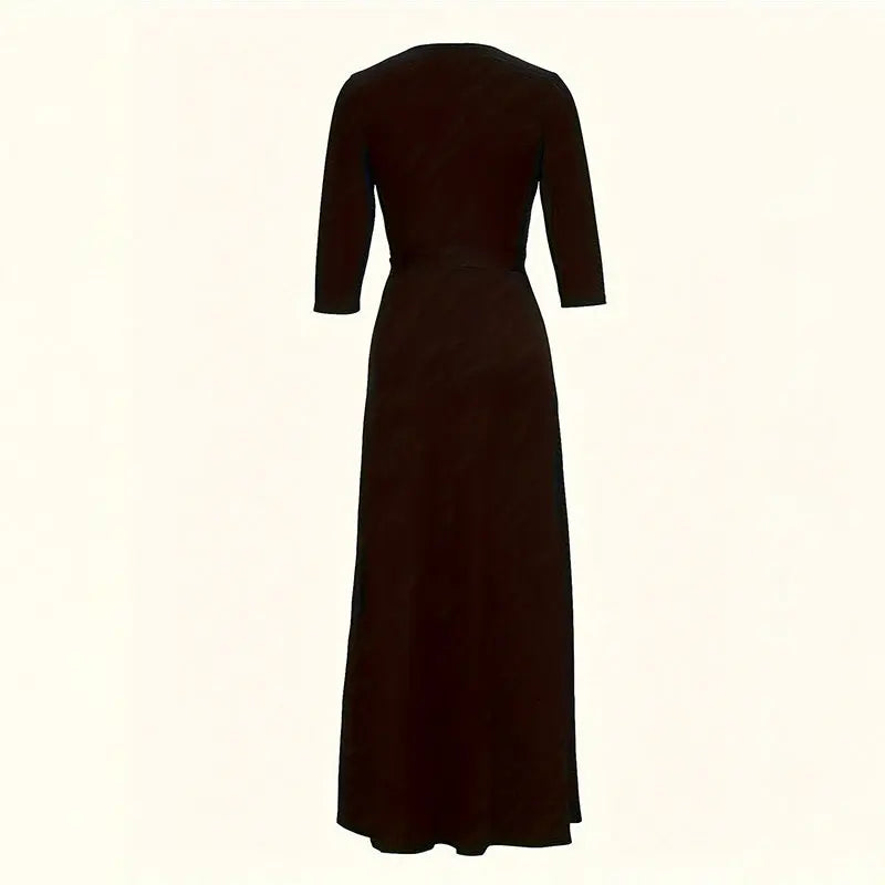 Women's V-Neck Elegant Half-Sleeve Belted Waist Print Maxi Dress For Spring&Summer Dress Lady T Fashions