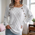 Women's Solid Color Casual Square Neck Button-Detail Knit Top - Textured Ribbed Pattern, Cozy Fall&Winter Sweater Lady T Fashions