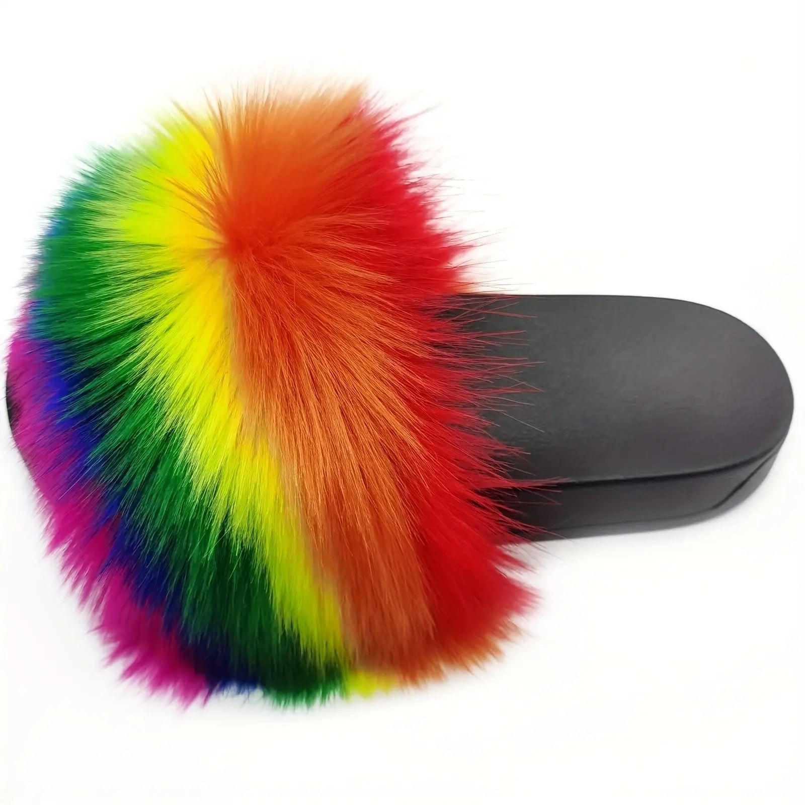 Women's Rainbow Fur Slippers, Comfortable Open Toe Slip On House Shoes, Women's Fashion Slippers Lady T Fashions