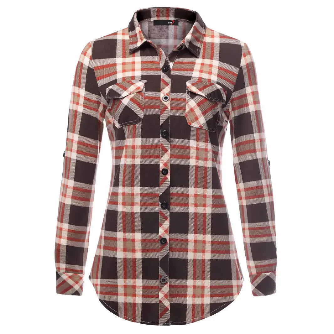 Plaid Pouch Button Cuff Comfort And Casual Printed Women's Shirt Lady T Fashions