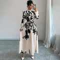 Women's Floral Print Long Sleeve Maxi Dress - Stand Collar A-Line Dress With Waist Detail, Lantern Sleeves & Ruffle Hem For Spring&Fall Lady T Fashions