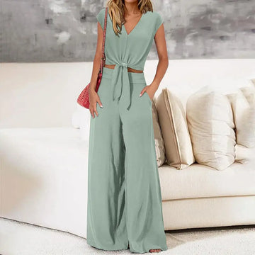High Waist Slim-fit Wide-legged Pants Suit Lady T Fashions