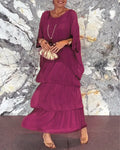 Women's Fashion Temperament Crew Neck Batwing Sleeve Dress null