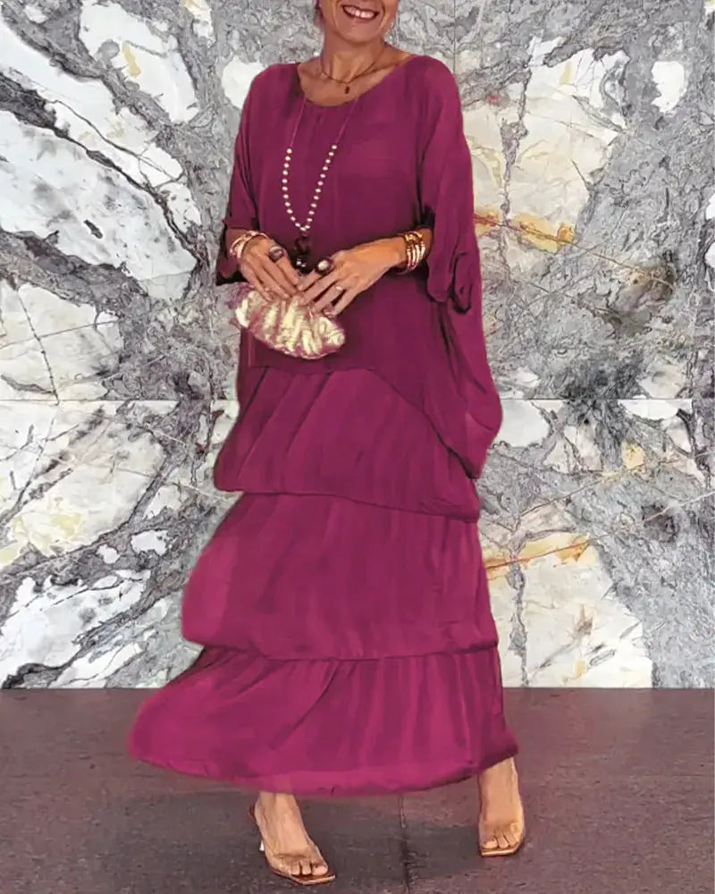 Women's Fashion Temperament Crew Neck Batwing Sleeve Dress null