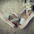 Mid Heel Platform Espadrille Sandals - Buckle Ankle Strap, Open Toe, Lightweight, Non Slip, Faux Leather Upper, PU Sole, Comfortable, Casual, Solid Color, Summer Shoes for Women Lady T Fashions