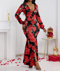 Ladies' V-neck Floral Print Fashionable Hip Hugging Dress Lady T Fashions