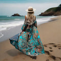 Women's Strapless Off-Shoulder Long Sleeve A-Line Dress - Bohemian Beach Maxi Dress With High Slit For Summer Vacation Lady T Fashions