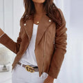 Women's Solid Color Lapel Long Sleeve Zip-Up Jacket With Pockets Casual Spring&Fall Outerwear Lady T Fashions
