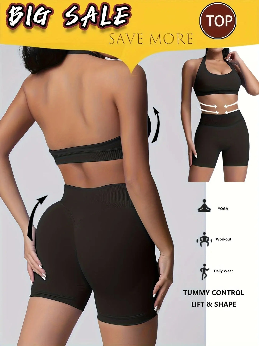 Women's Yoga Workout Set  Sports Bra High-Waist Shorts  Quick-Dry  Breathable Lady T Fashions