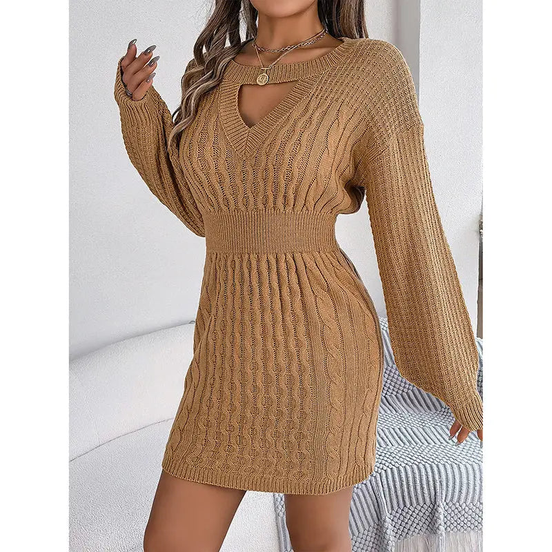 Womens Long Sleeve Sweater Dress Sexy Cut Out Bodycon Mini Fall Dress Trendy Ribbed Ladies Winter Sweater Lady T Fashions
