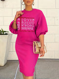 Sparkling Rhinestone Puff Sleeve Midi Dress for Plus Size Women - Casual Spring Summer Outfit Lady T Fashions