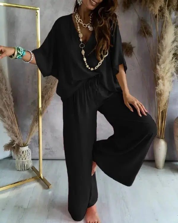 Women's Bat Sleeve Top Casual Pants Suit Lady T Fashions