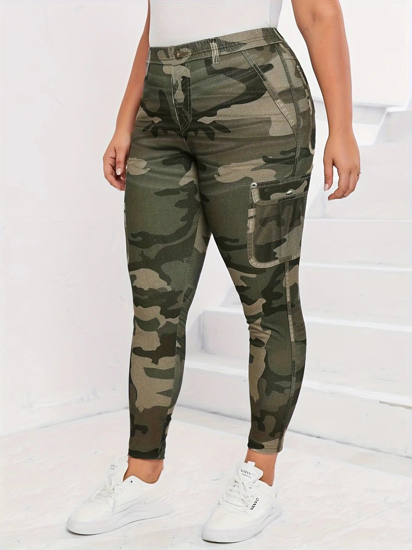 【imitation denim】Plus Size - Stretchy Leggings with a Camouflage Pattern for Plus-Size Women. Lady T Fashions