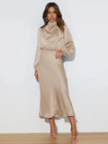 Dress Spring And Autumn Halterneck Long-sleeved Formal Dress Satin Elegant Lady Of Note Evening Dress Lady T Fashions