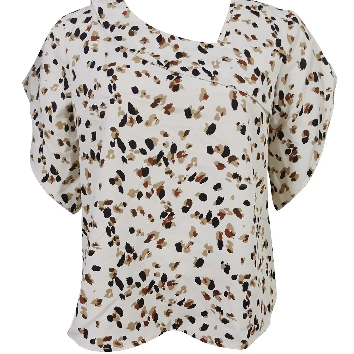 Ladies' Flower Print Asymmetrical Collar Casual Style Short Sleeved Shirt Top Lady T Fashions