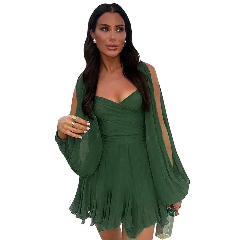 Women's Solid Color Slim Fit Short Dress Lady T Fashions