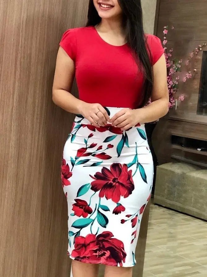 Printed Office Midi Pencil Dress Large Women Dress Lady T Fashions
