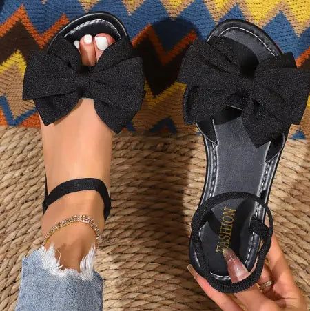 Flat Bottom Rhinestone Bowknot Slippers Women's Cloth Sandals null