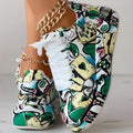 Womens Graffiti Art Sneakers - Stylish Lace-Up Platform Shoes with Comfortable Low Top Design - Perfect for Sports & Casual Wear - Fashionable Skate Style Lady T Fashions