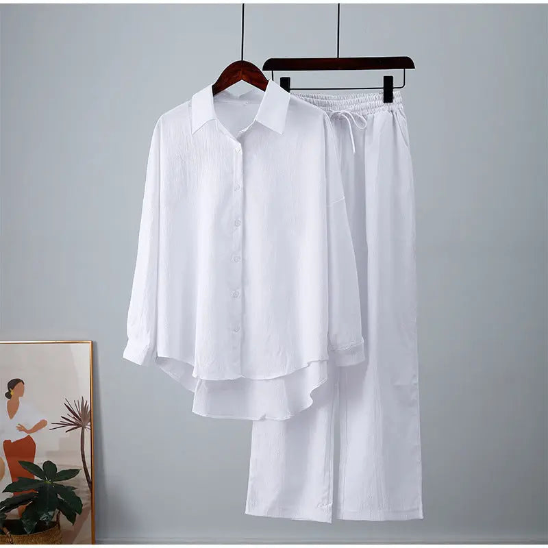 European And American Ins Style Solid Color Leisure Fashion Long Sleeve Blouse And Pants Lady T Fashions
