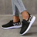 Women's Leopard Knit Sports Shoes, Breathable Lace Up Low Top Running Shoes, Casual Walking Tennis Sneakers Lady T Fashions