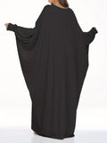 Elegant Long-Sleeve Batwing Tunic Dress for Plus Size Women - Loose Fit, Polyester, Solid Brown, All-Season Wear, Pullover Style, Comfortable Sandals, Plus Size Clothing | Elegant Tunic Dress | Polyester Fabric Lady T Fashions
