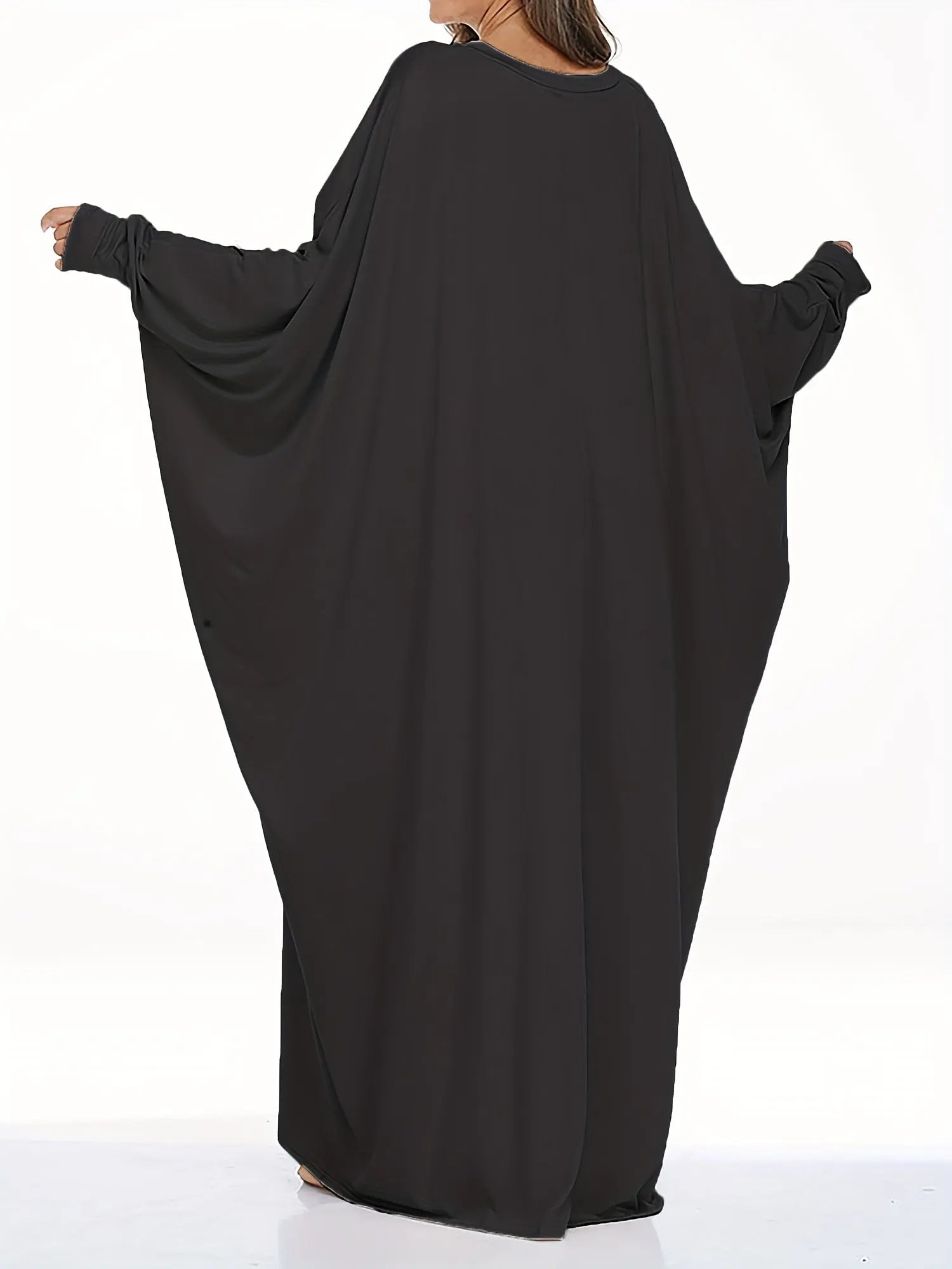 Elegant Long-Sleeve Batwing Tunic Dress for Plus Size Women - Loose Fit, Polyester, Solid Brown, All-Season Wear, Pullover Style, Comfortable Sandals, Plus Size Clothing | Elegant Tunic Dress | Polyester Fabric Lady T Fashions