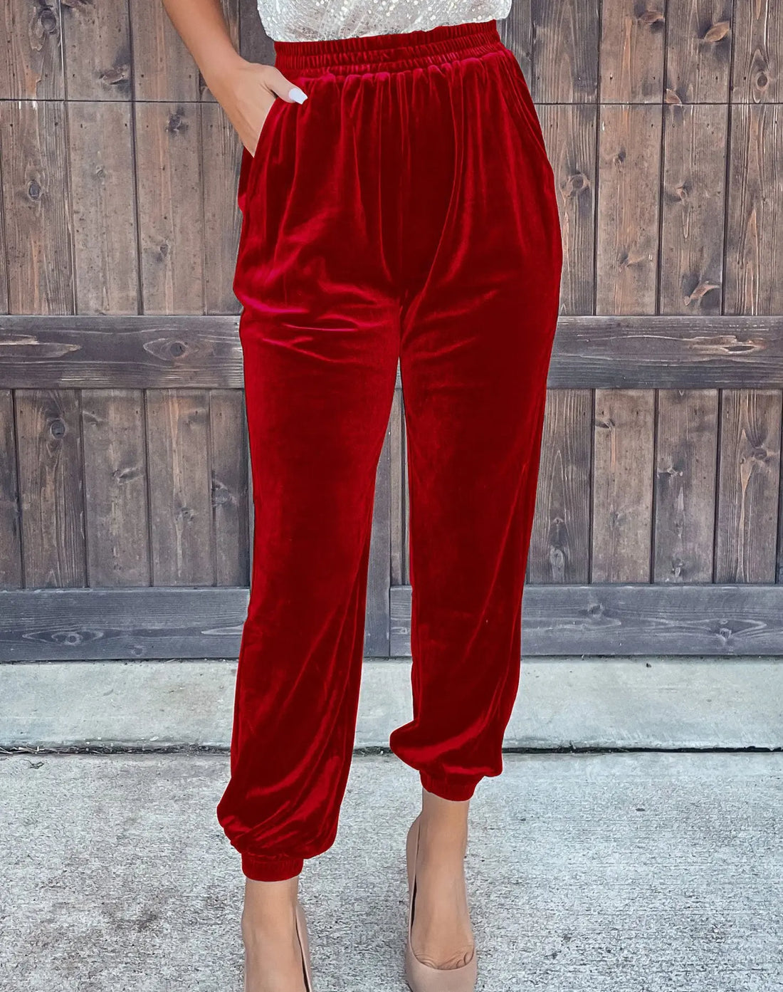 Women's Solid Color Straight Pants With Elastic Waist And Casual Cuffs Lady T Fashions