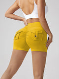 V-waist Stretch Yoga Workwear, Pocket Button Tight Pants, Women's Peach Hip Running And Fitness Shorts Lady T Fashions