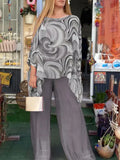 Summer New Colorful Chiffon Suit Casual Round Neck Printed Two-piece Suit Lady T Fashions