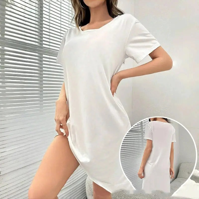 Spring And Summer Home Wear Comfort And Casual Loose Women's Nightdress Short Sleeve Pajamas Lady T Fashions